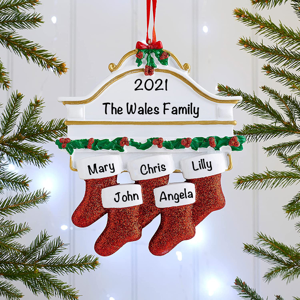 Personalised Red Stockings Ornament Custom 5 Names Gifts for Family-Jessemade AU