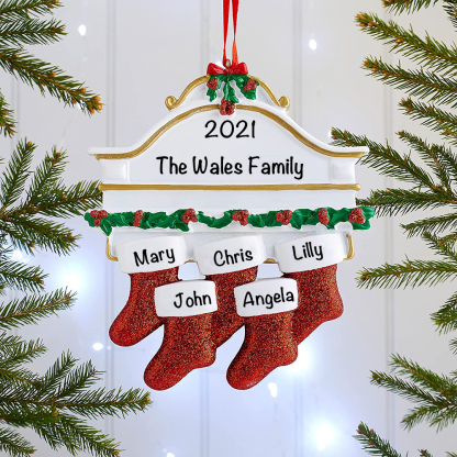 Personalised Red Stockings Ornament Custom 5 Names Gifts for Family-Jessemade AU