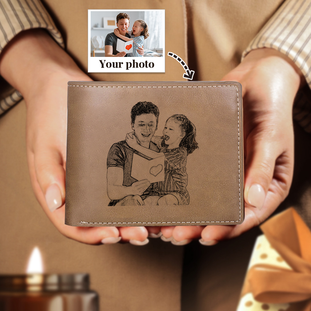Personalised Leather Wallet Engraved Photo Short Purse Custom Folding Wallet Gifts For Him-Jessemade AU