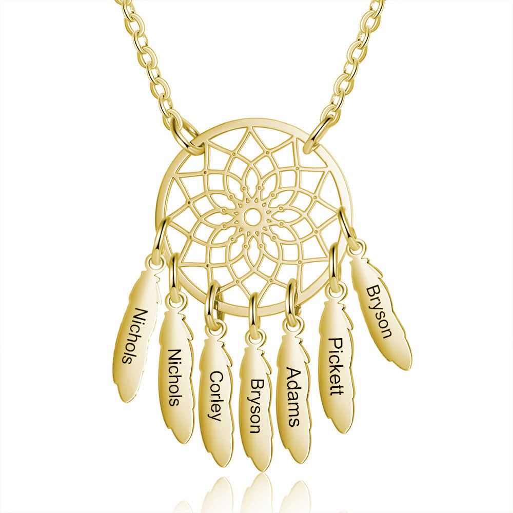 Personalised Retro Dream Catcher Necklace Engraved 7 Names Gift For Women-Jessemade AU
