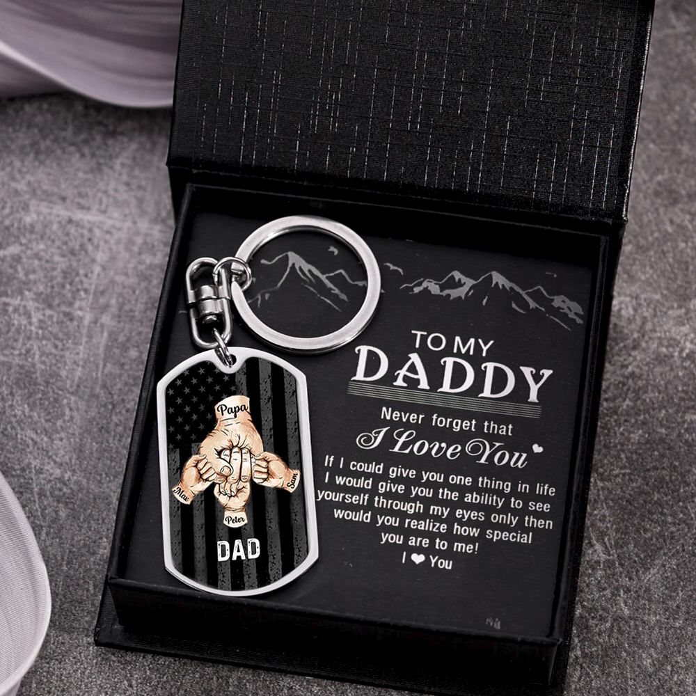 Personalised Fist Bump Keychain Engrave 4 Names For Father/Grandpa-Jessemade AU
