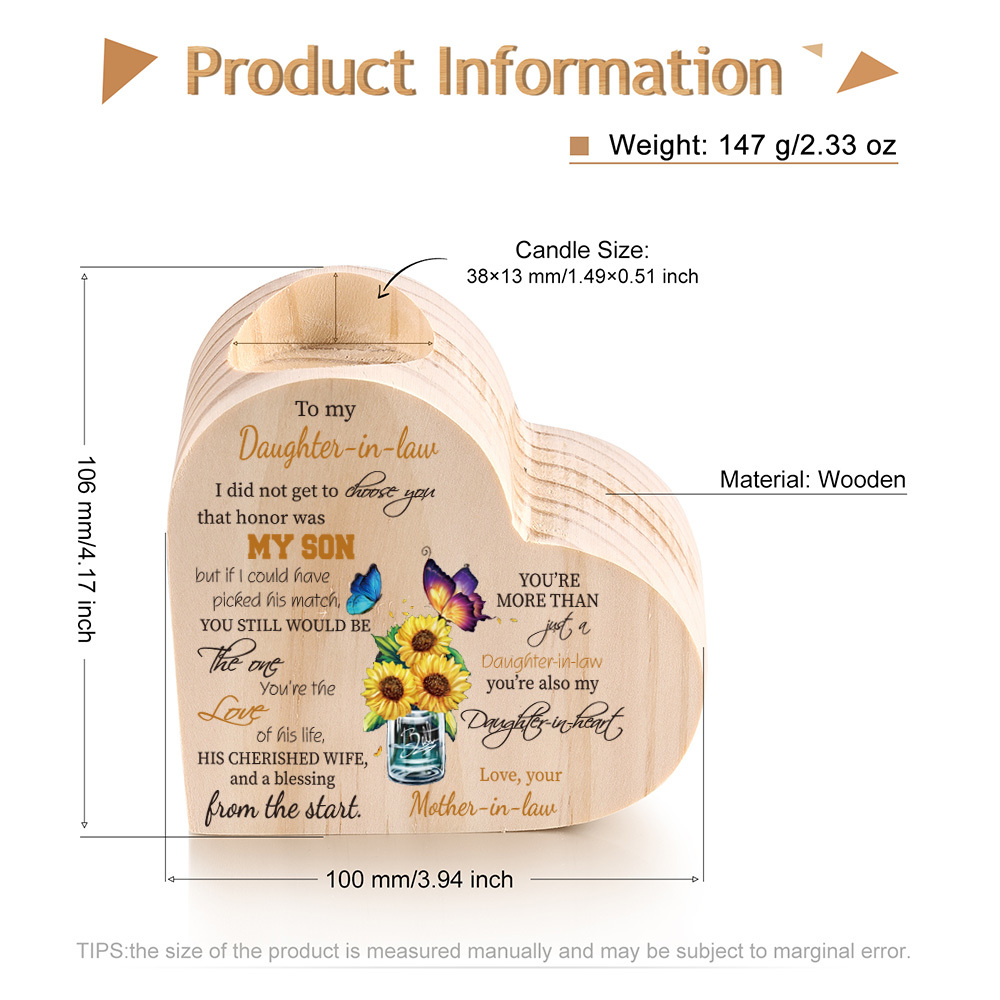 To My Daughter-in-law Wooden Heart Candle Holder "You’re also my daughter-in-heart" Gifts For Daughter-Jessemade AU