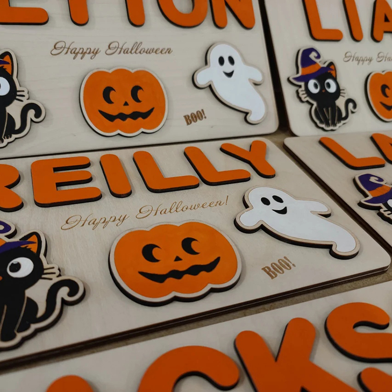 Halloween Kid's Wooden Name Alphabet Puzzle Custom Name Toy for Toddlers Early Learning-Jessemade AU