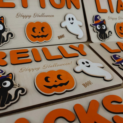 Halloween Kid's Wooden Name Alphabet Puzzle Custom Name Toy for Toddlers Early Learning-Jessemade AU