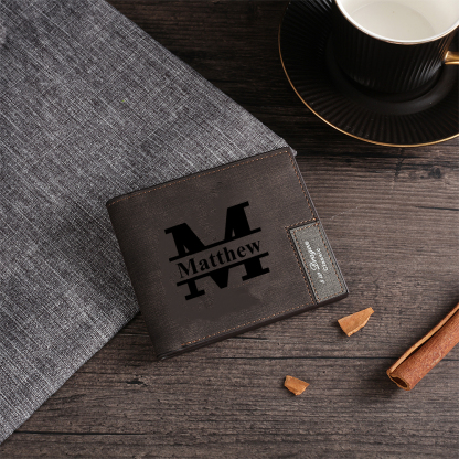 Personalised Letter & Name Billfold Wallet Custom Men's Leather Wallet Gifts for Him Dark Brown-Jessemade AU