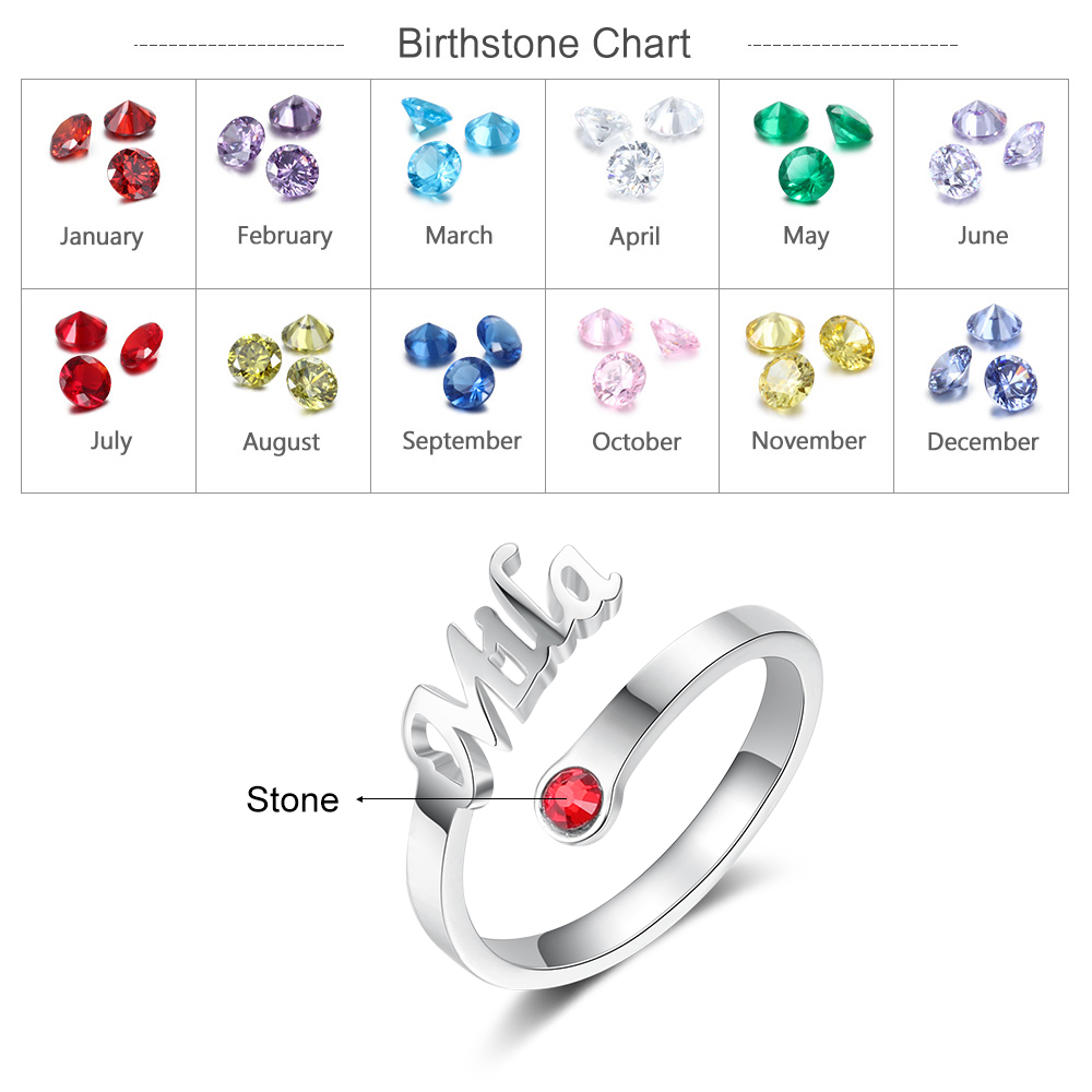 Personalised Birthstone Ring Custom 1 Name Best Gift For Women-Jessemade AU