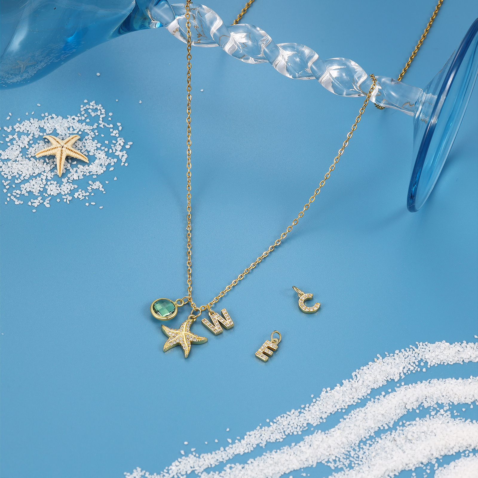 Personalised Starfish Necklace Custom Birthstone and Initial Kid's Necklace-Jessemade AU