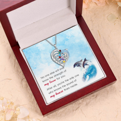 Personalised Heart Dolphin Necklace With 8 Birthstones Engraved Names Necklace Gift For Her-Jessemade AU