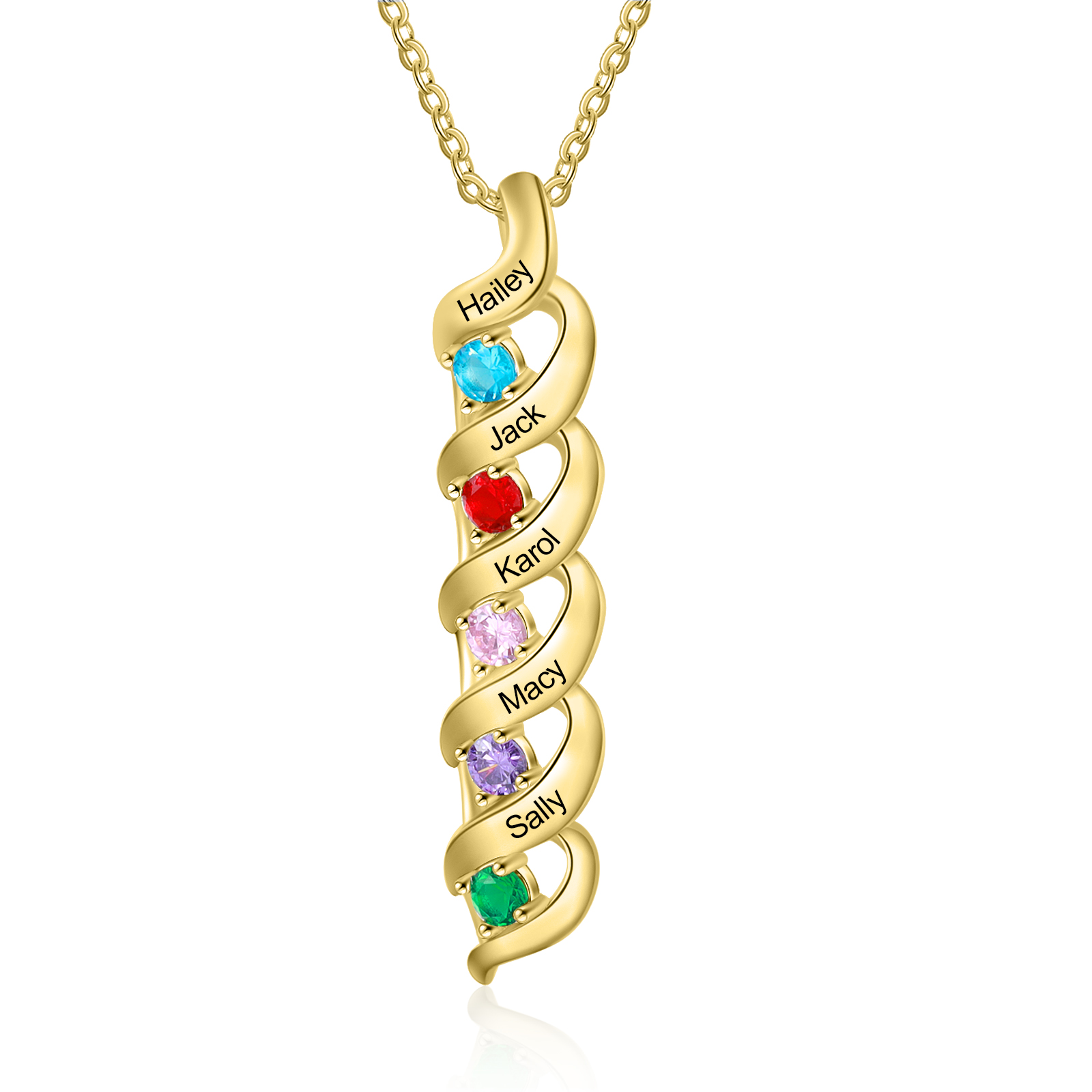 Personalised Necklace Cascading Pendant with 5 Birthstones Engraving 5 Names Gifts for Her-Jessemade AU