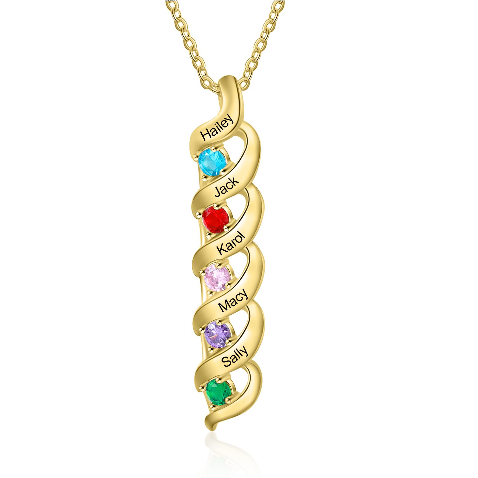 Personalised Necklace Cascading Pendant with 5 Birthstones Engraving 5 Names Gifts for Her-Jessemade AU