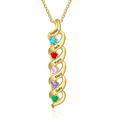 Personalised Necklace Cascading Pendant with 5 Birthstones Engraving 5 Names Gifts for Her-Jessemade AU