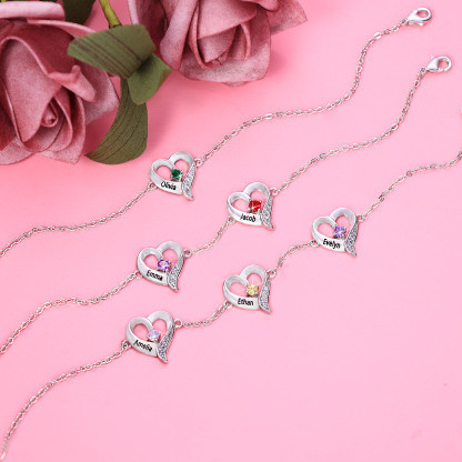 3 Names - Personalised Heart Bracelet Gift Set With Gift Box Custom Name & Birthstone Bracelet Gift For Her-Jessemade AU
