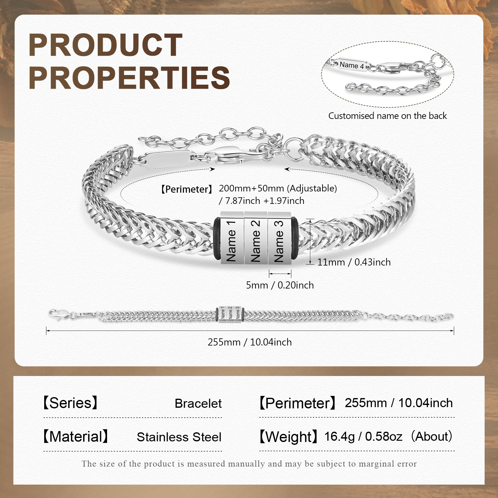 Personalised Men's Beaded Bracelet Custom 4 Names Adjustable Bracelets Stainless Steel Gifts for Him-Jessemade AU