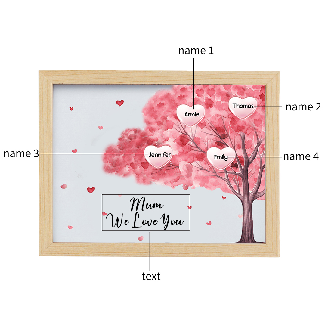 Personalised Frame Night Light Custom 1 Text  & 4 Names Pink Family Tree Ornament Gifts for Mother/Grandma-Jessemade AU