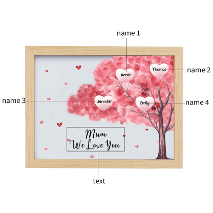 Personalised Frame Night Light Custom 1 Text  & 4 Names Pink Family Tree Ornament Gifts for Mother/Grandma-Jessemade AU