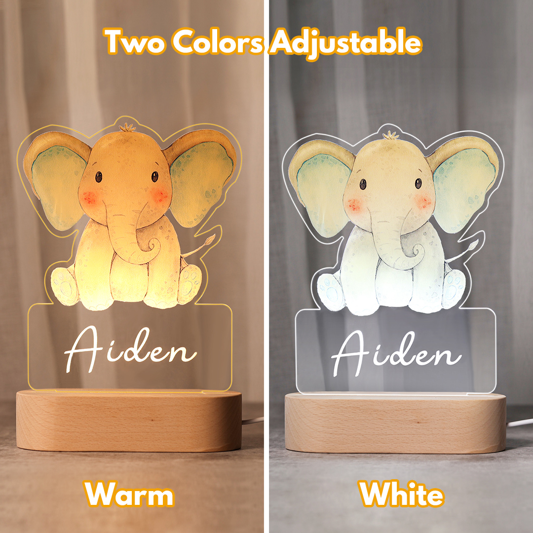 Personalised Elephant Night Light Custom Name LED Lamp Baby Gift for Kids-Jessemade AU