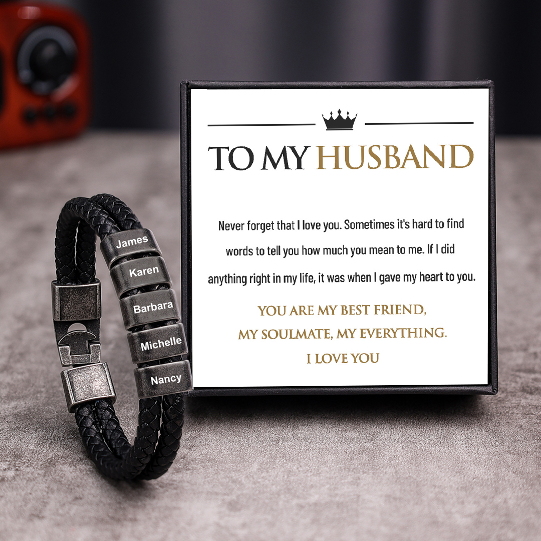 Personalised Men Leather Bracelet with 5 Names Beaded Wrap Bracelet Retro Style For Him-Jessemade AU