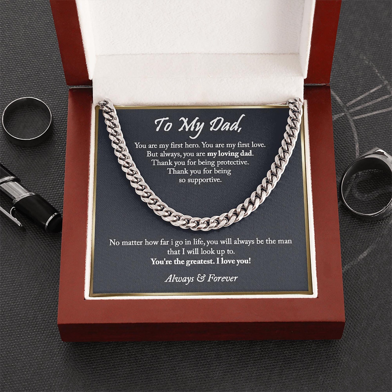 To My Dad Cuban Chain Necklace Stainless Steel Necklace Set Father's Day Gifts-Jessemade AU