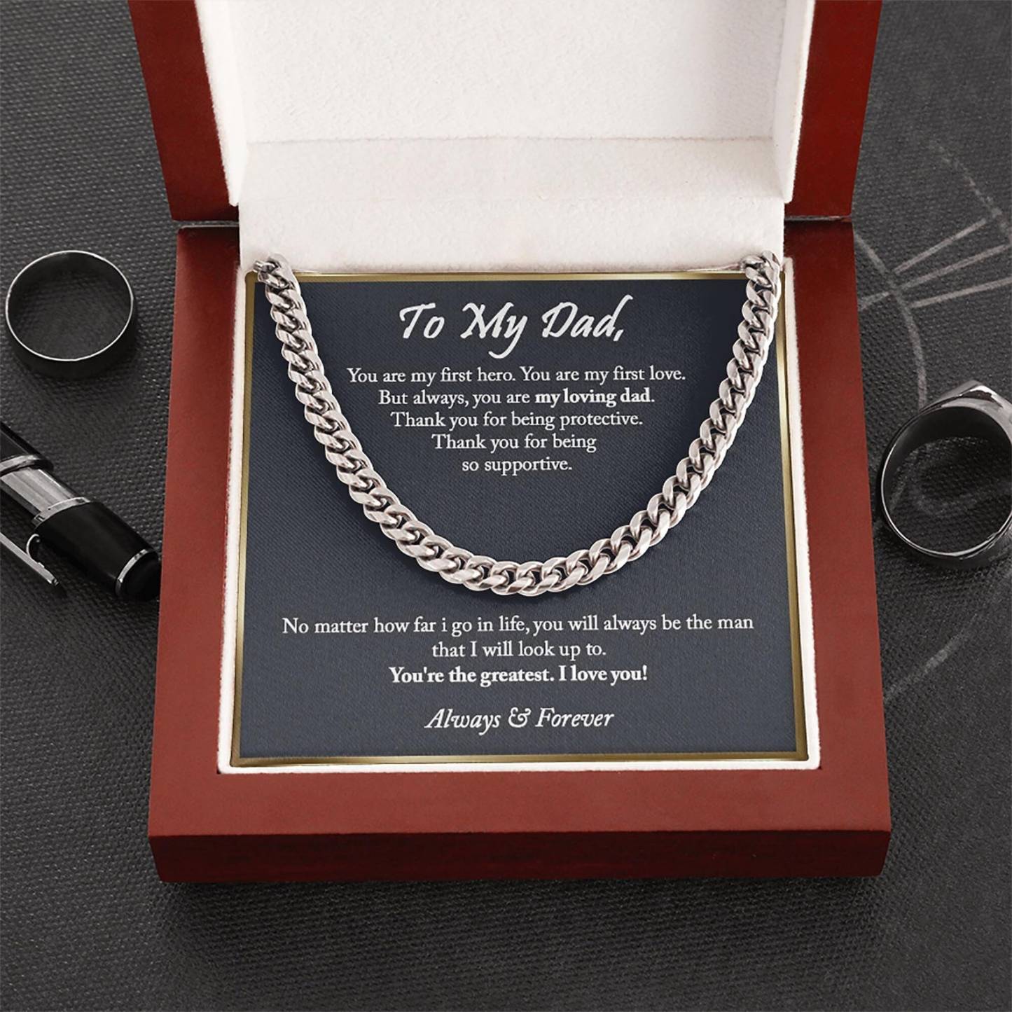 To My Dad Cuban Chain Necklace Stainless Steel Necklace Set Father's Day Gifts-Jessemade AU