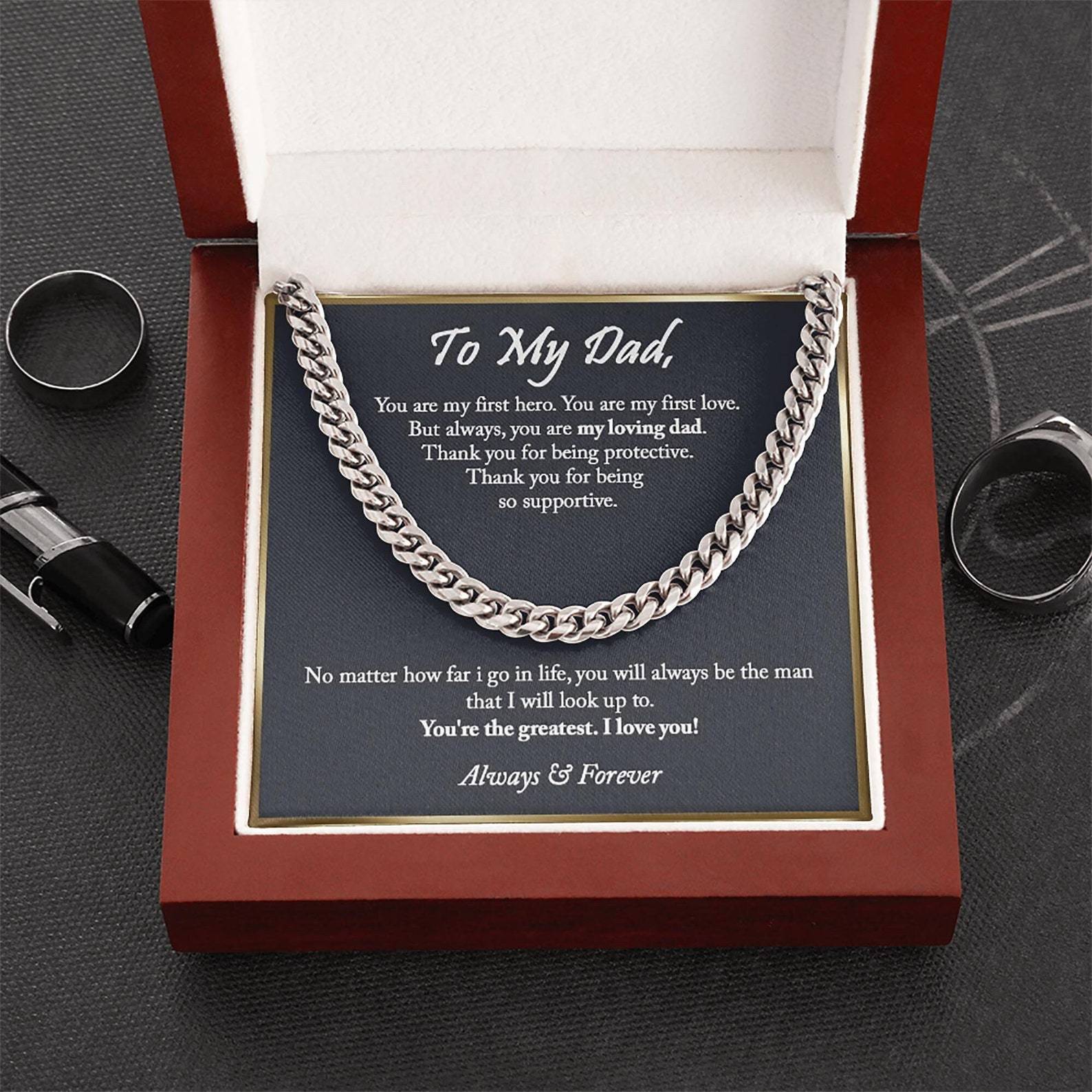 To My Dad Cuban Chain Necklace Stainless Steel Necklace Set Father's Day Gifts-Jessemade AU