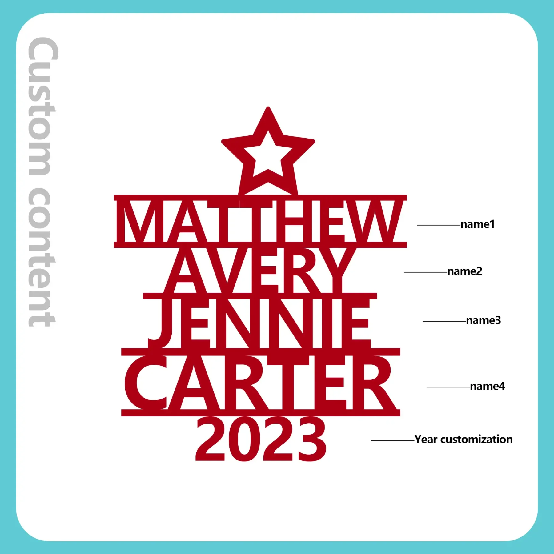 4 Names - Personalised Christmas Tree Ornaments Customised Name Xmas Wooden Decor Gifts for Family Friends-Jessemade AU