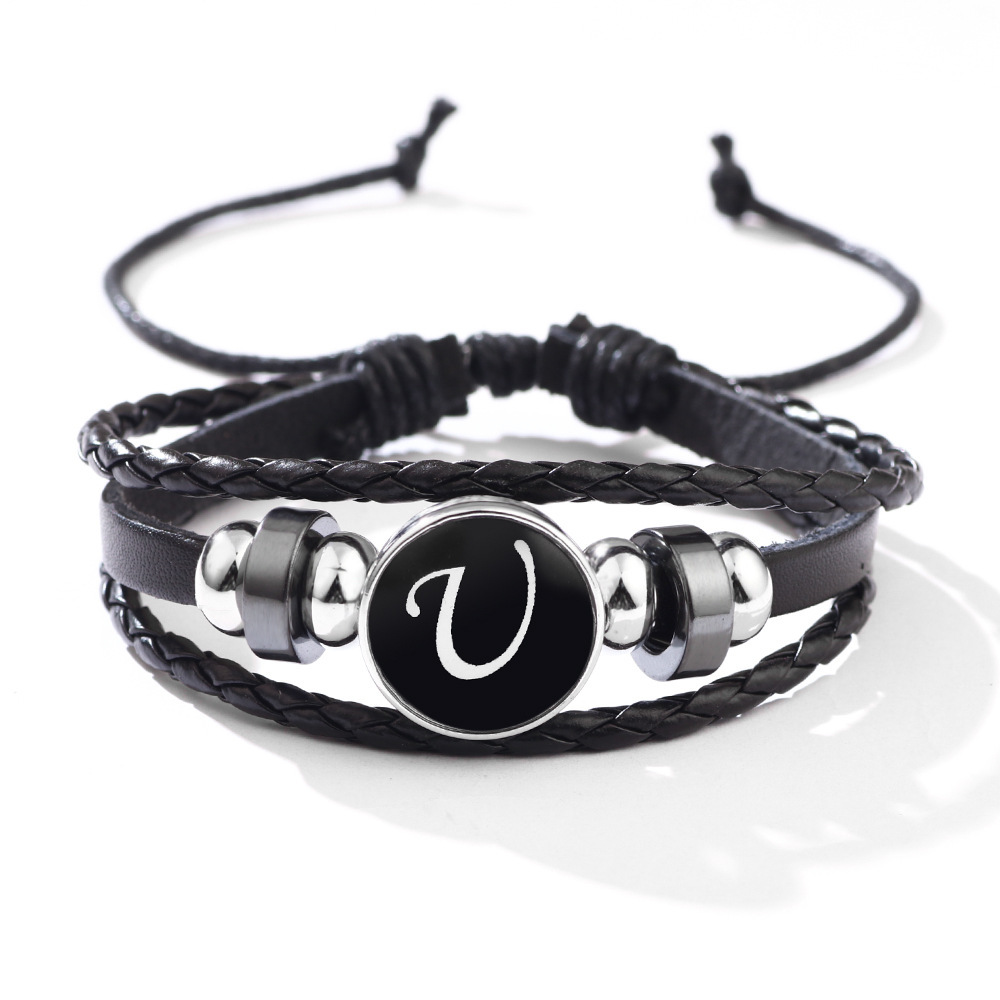 26 Letter Leather Braided Bracelets A-Z Initial Alphabet Beaded Bracelet Gifts for Women Men-Jessemade AU