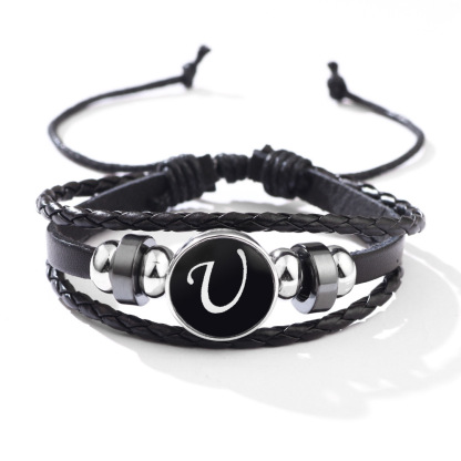 26 Letter Leather Braided Bracelets A-Z Initial Alphabet Beaded Bracelet Gifts for Women Men-Jessemade AU