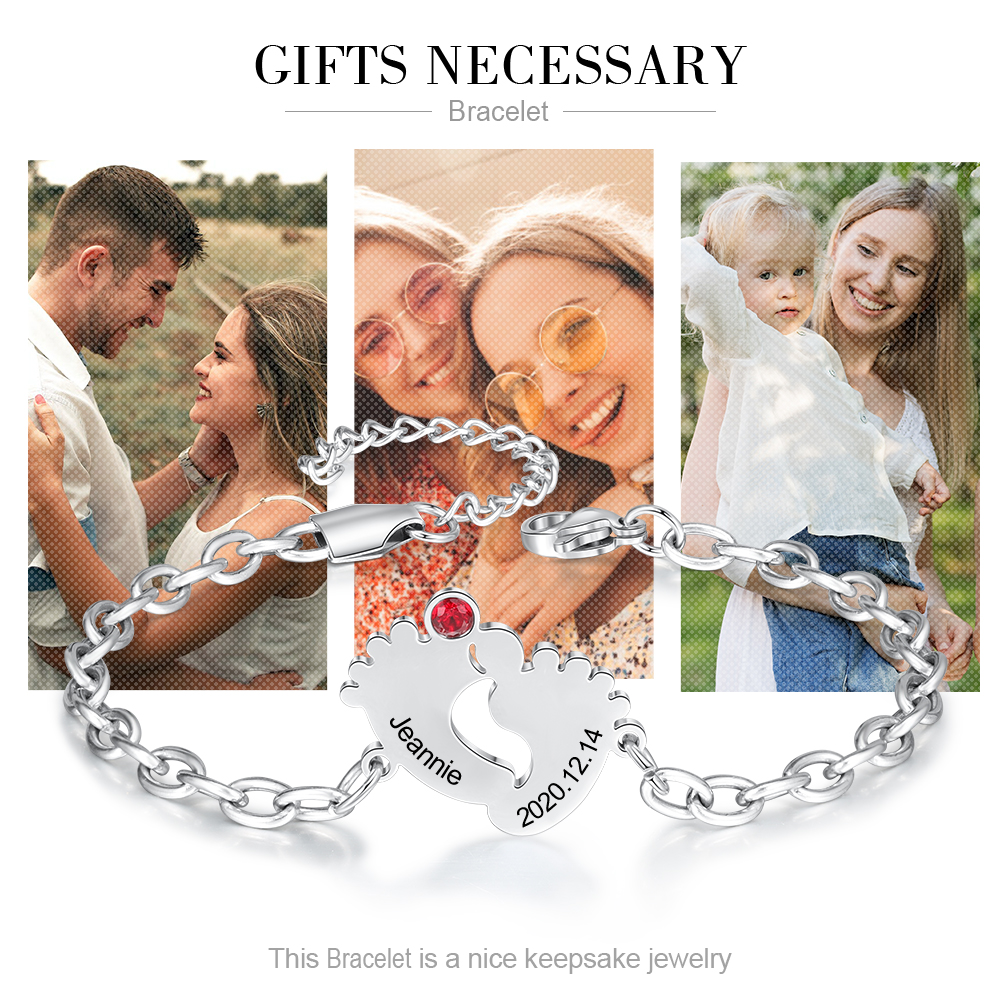 Personalised Baby Foot Bracelet With 1 Birthstones Engraved Names Bracelet Gift For Mother-Jessemade AU