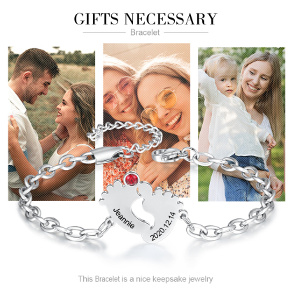 Personalised Baby Foot Bracelet With 1 Birthstones Engraved Names Bracelet Gift For Mother-Jessemade AU