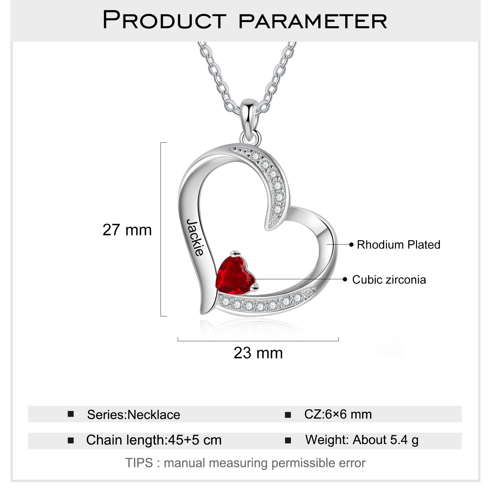 Personalised Heart Necklace With 1 Birthstone Engraved Names Gift For Her-Jessemade AU