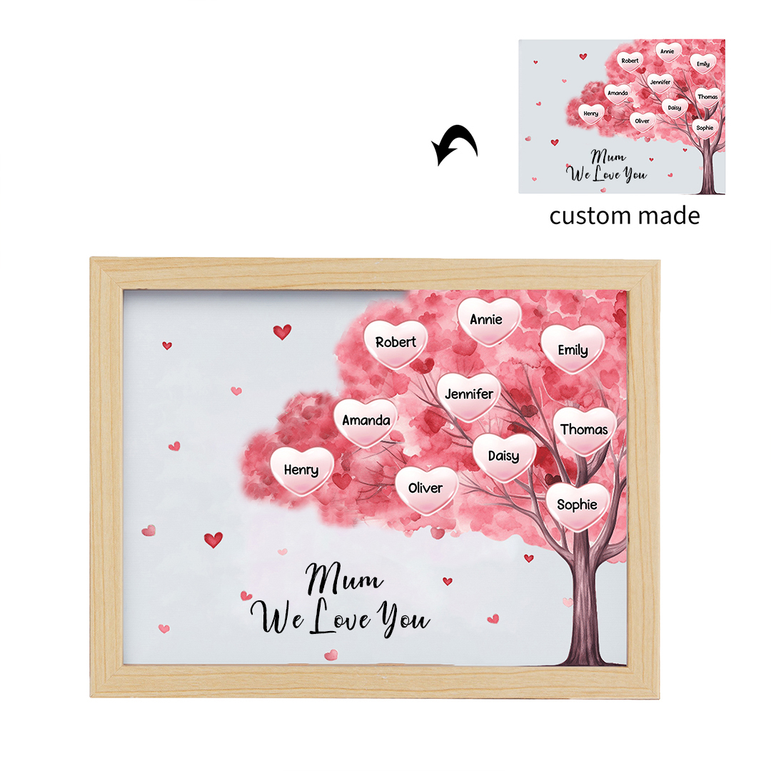 Personalised Frame Night Light Custom 1 Text & 10 Names Pink Family Tree Ornament Gifts for Mother/Grandma-Jessemade AU