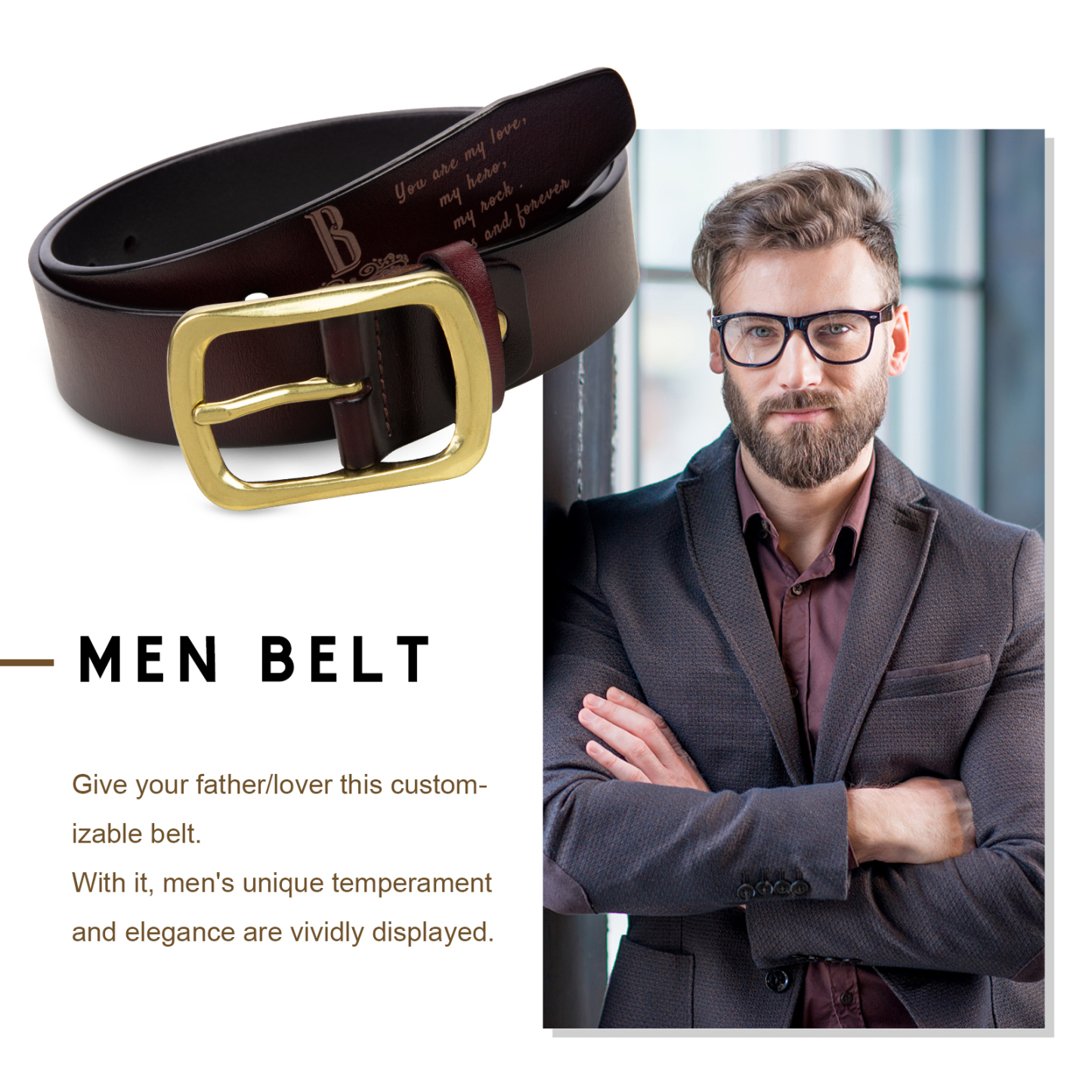 Personalised Genuine Leather Belt Engraved Names Men's Belt for Him-Jessemade AU