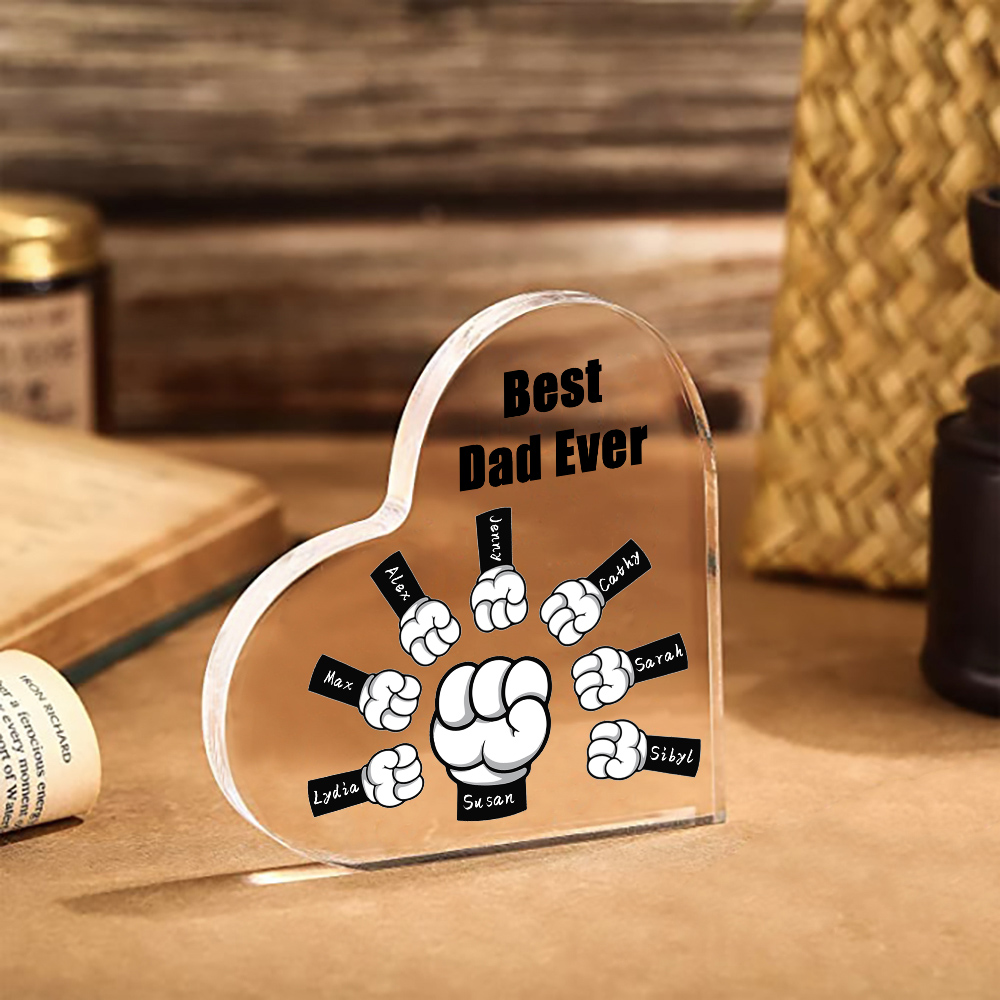 Personalised Acrylic Heart Keepsake Custom 8 Names & 1 Text Fist Bump Ornaments Gifts for Dad/Grandpa-Jessemade AU