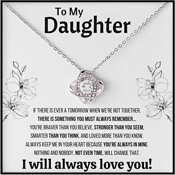To My Daughter, Knot Necklace with Message Card, "I will always love you"