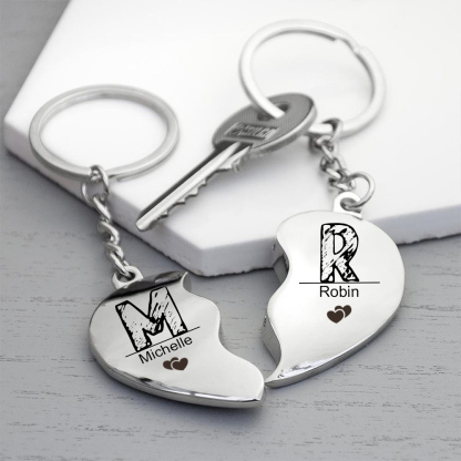 Personalised Heart Keychain Set Custom 2 Names & 2 Letters Couple Matching Keyring Valentine's Day Gifts For Couples-Jessemade AU