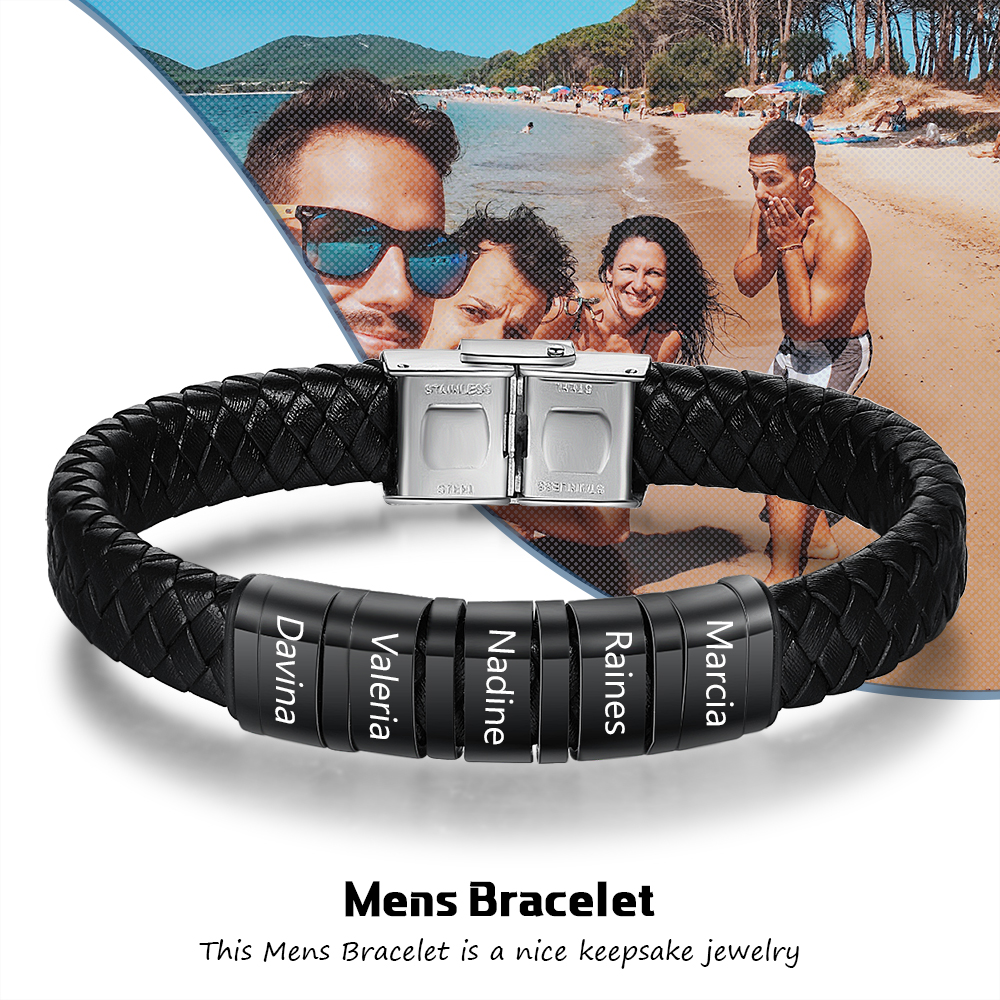 Black Personalised Men's 5 names Bracelet For Dad-Jessemade AU