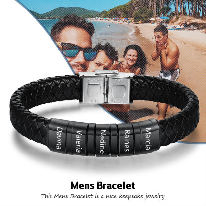 Black Personalised Men's 5 names Bracelet For Dad-Jessemade AU