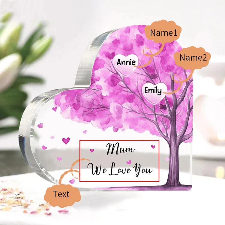 2 Names - Personalised Acrylic Heart Keepsake Custom Text Purple Tree Ornaments Gifts for Grandma/Mother-Jessemade AU