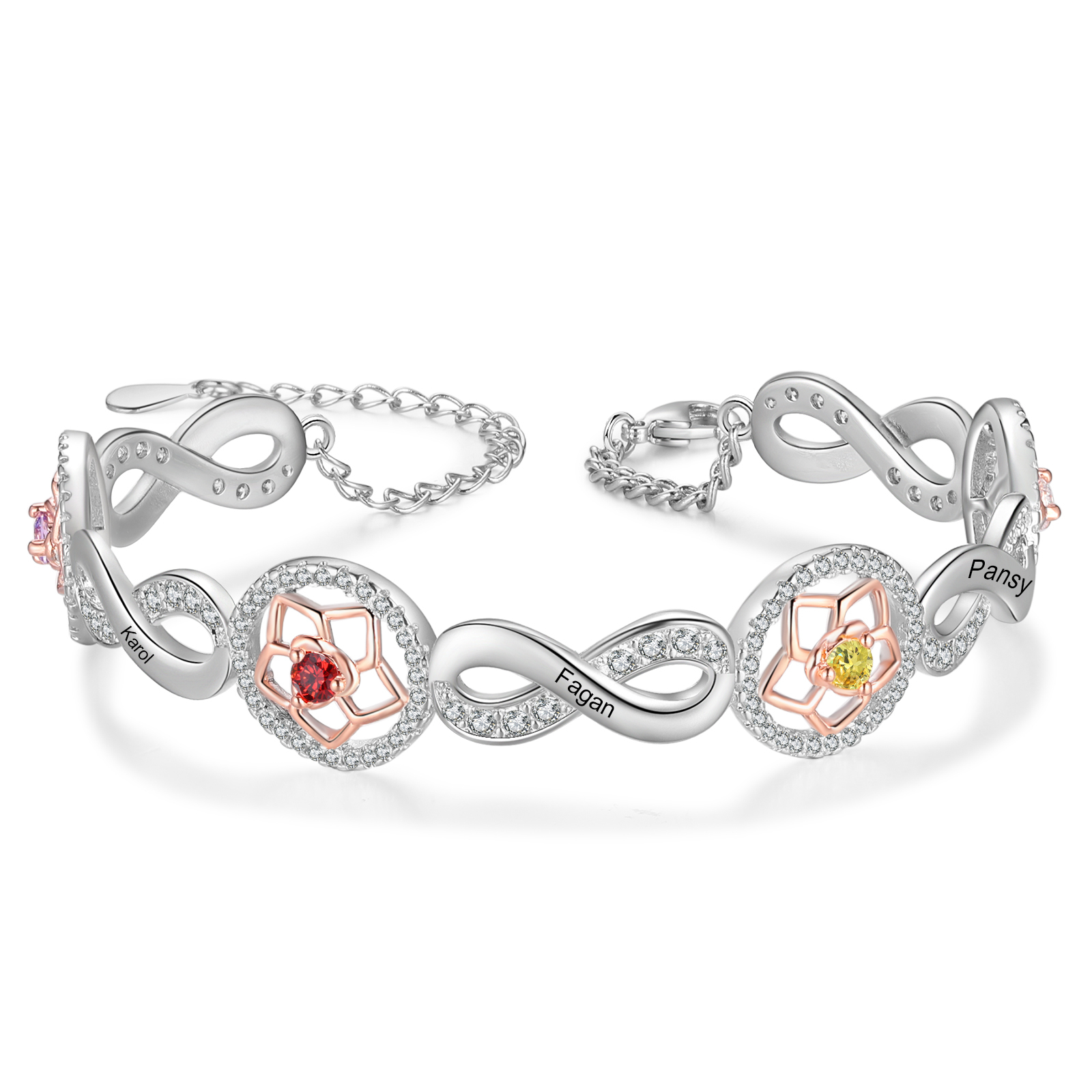 Personalised Women's Bracelet Custom 4 Birthstones & 4 Names Infinity Bracelet Birthday Gift for Her-Jessemade AU