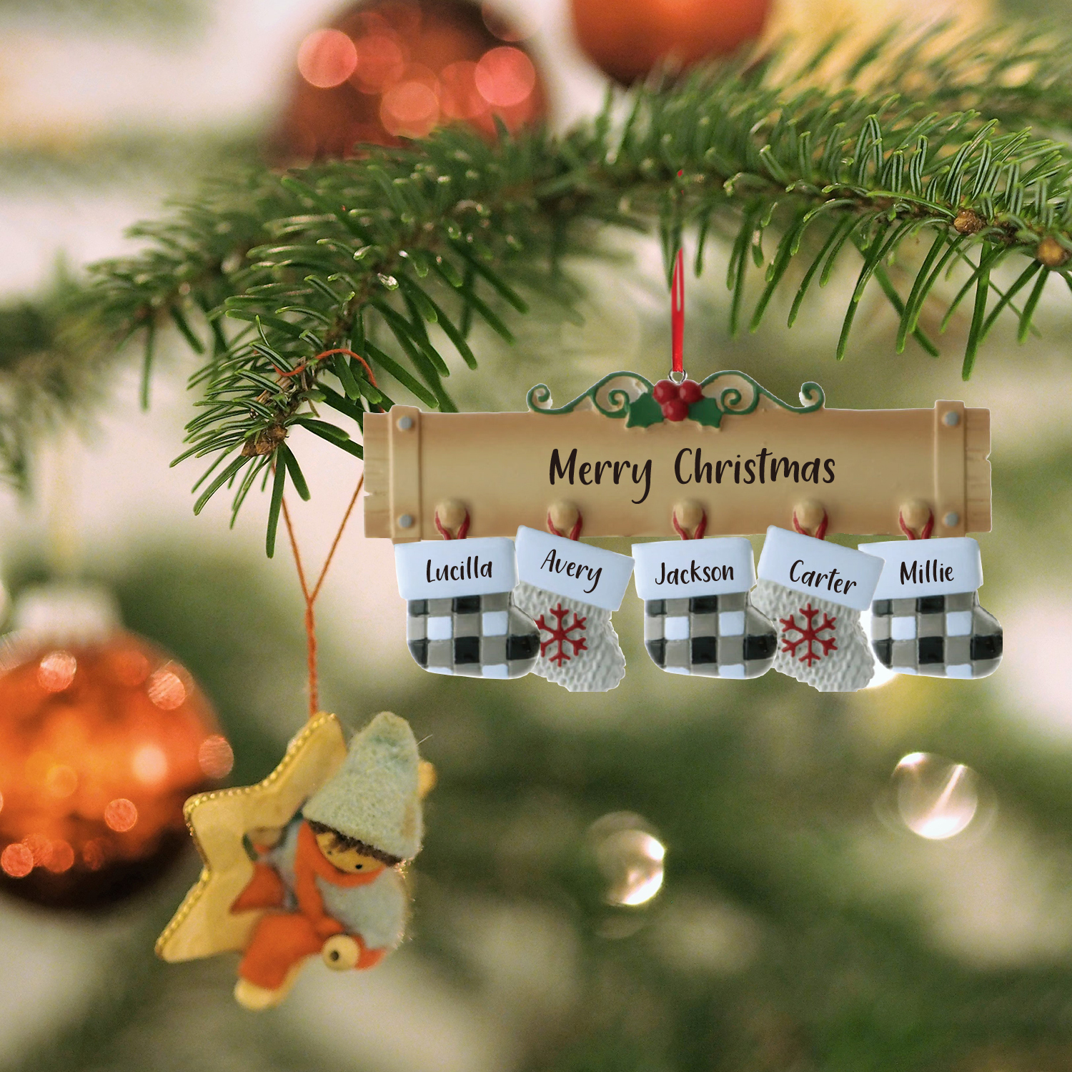 5 Names - Personalised Christmas Stockings Ornaments Customised Name & Text Christmas Decor Wooden Gifts for Family Friends-Jessemade AU