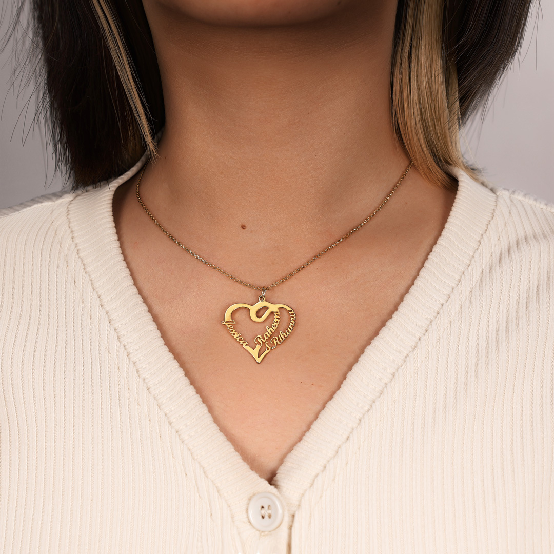 Heart Name Necklace with 3 Names Personalised Custom Name Necklace Mother's Day Gift-Jessemade AU