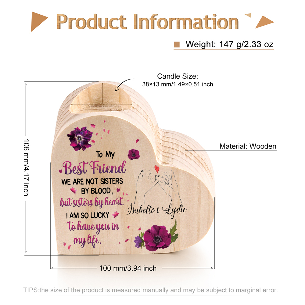 To My Best Friend Violet Flower Heart Candle Holder "I AM SO LUCKY TO HAVE YOU IN MY LIFE" Wooden Candlestick-Jessemade AU