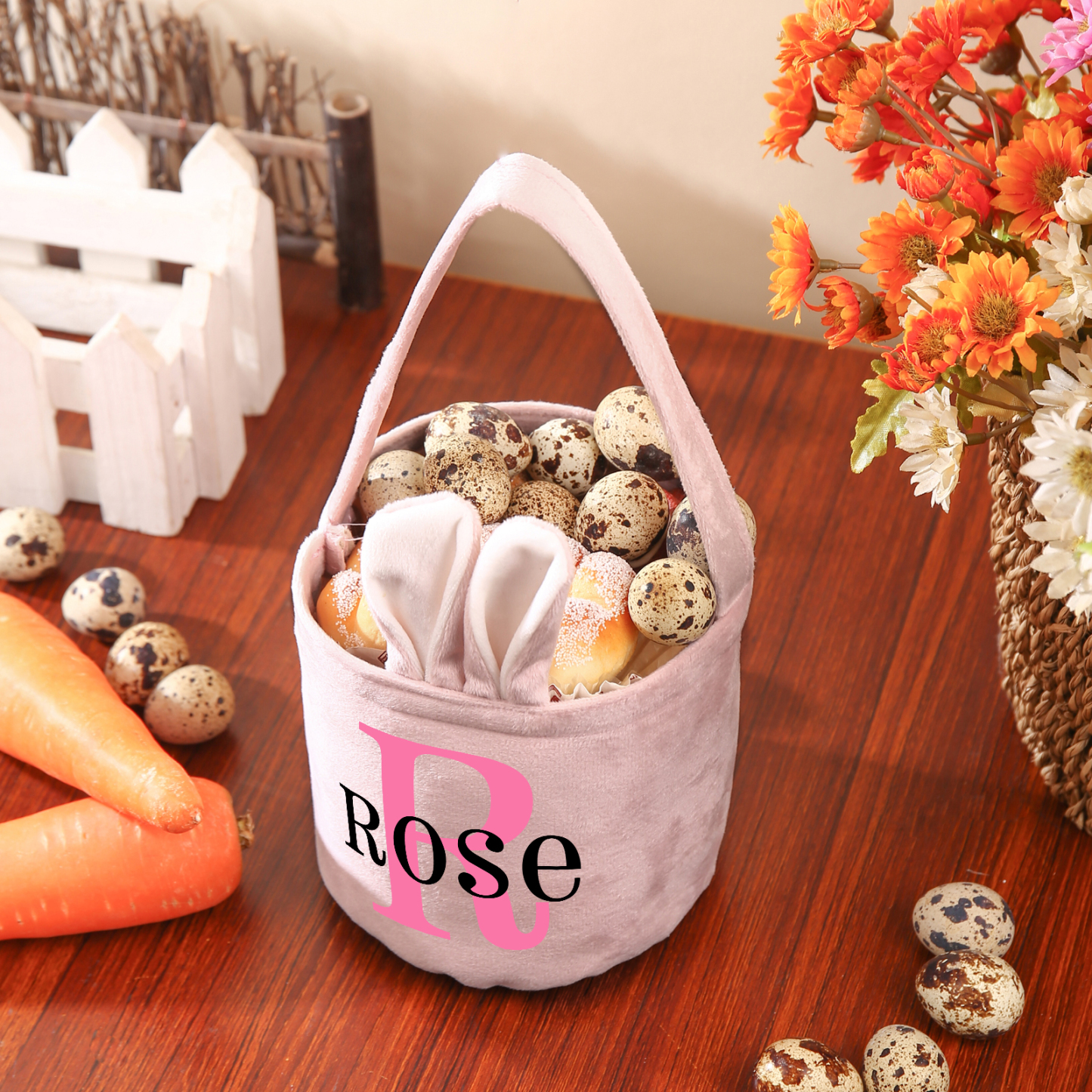 Personalised Bunny Tote Bag Custom Name & Letter Bunny Basket Bucket Bag Easter Gifts-Jessemade AU