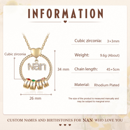 4 Names - Personalised Nan Necklace Custom Names & Birthstones Circle Pendant Necklace Gift for Grandma Nanna-Jessemade AU