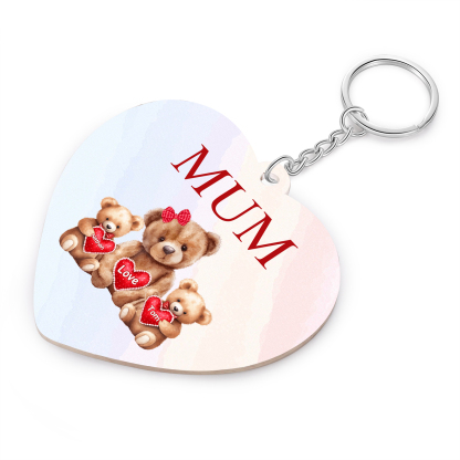 2 Names - Personalised Acrylic Keychain Custom 1 Text Teddy Bears Family Hanging Ornaments Gift for Mum/Grandma-Jessemade AU