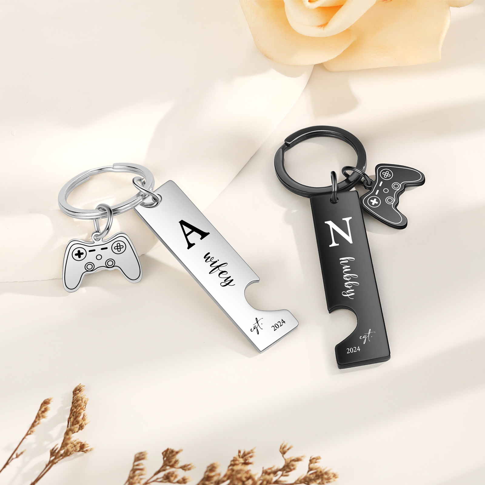 Personalised Couple Keychain Custom 2 Names &  2 Letters & Year Keyring Game Console Valentine's Day Gift for Him/Her-Jessemade AU