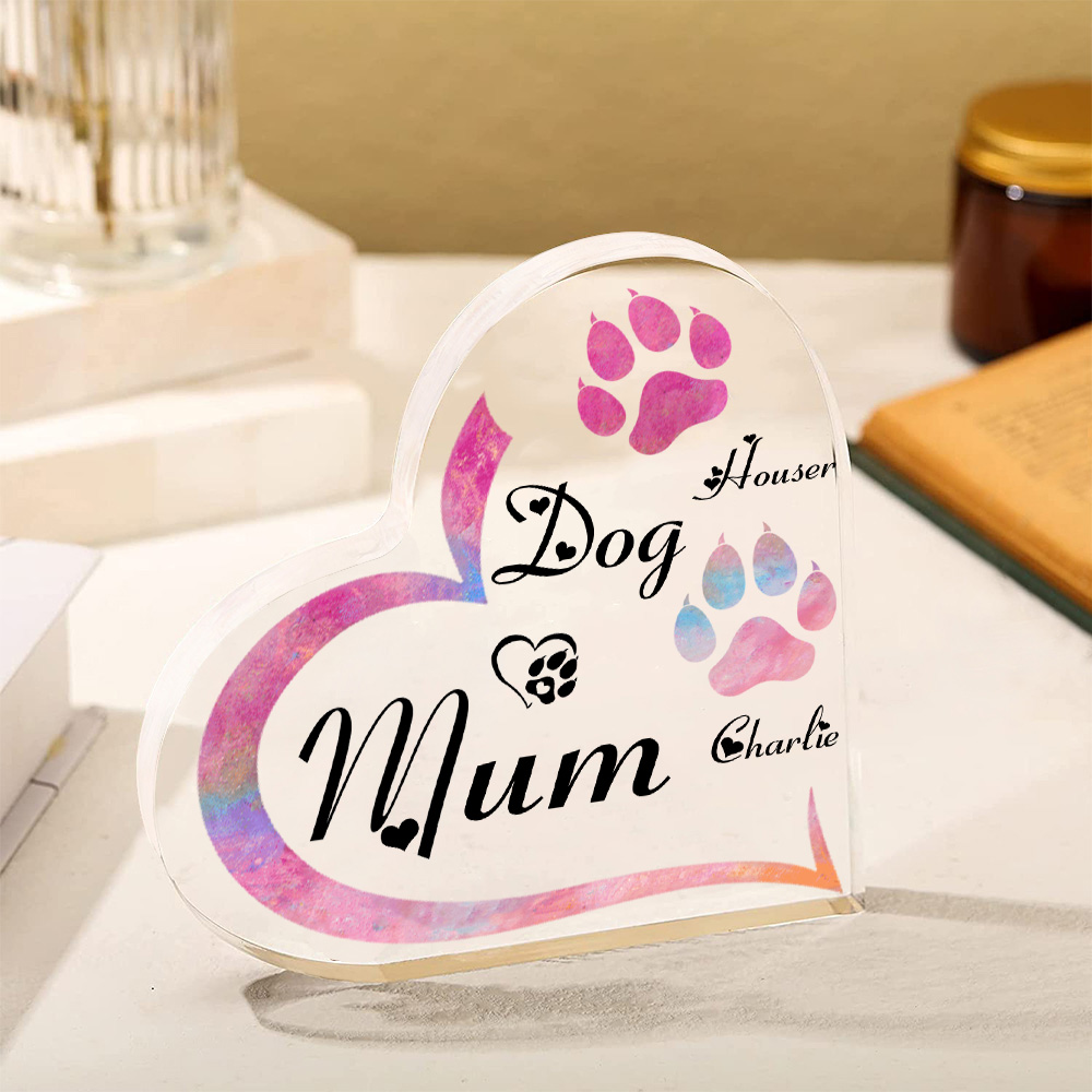 Personalised Acrylic Heart Keepsake Custom 2 Names Dog Footprints Ornaments Gifts for Mum-Jessemade AU