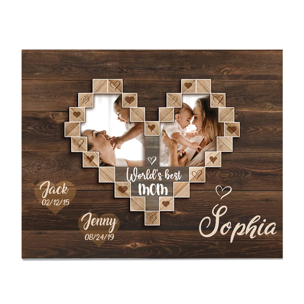 Mother Picture Board Personalised Photo Keepsake With 2 Kids Names Wood Signs Photo Frame Gifts For Mom-Jessemade AU