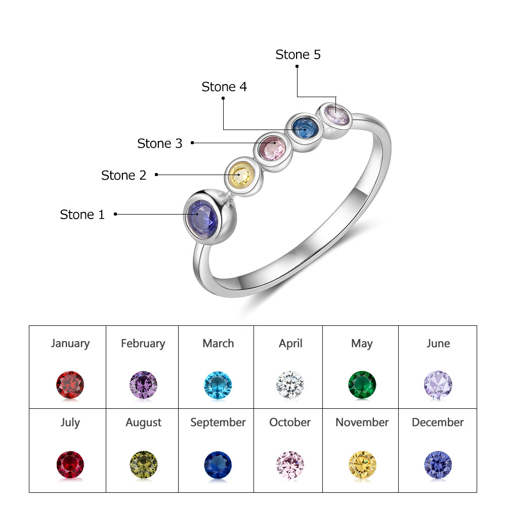 S925 Silver Ring Personalised 3-5 Birthstones Family Ring With Names Gifts For Her-Jessemade AU