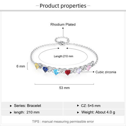 Personalised Bracelet With 6 Heart Birthstones Engraved Names Bracelet Gift For Women-Jessemade AU